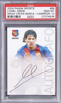 2004-05 Panini Sports Mega Cracks Barca Campeon "Autografo" #89 Lionel Messi Rookie Card - PSA GEM MT 10